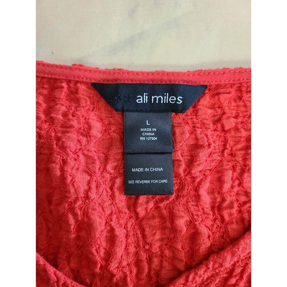 Ali Miles Asymmetrical Boho Lagenlook Tunic Top L Women Red Crinkle Textured - Picture 7 of 12